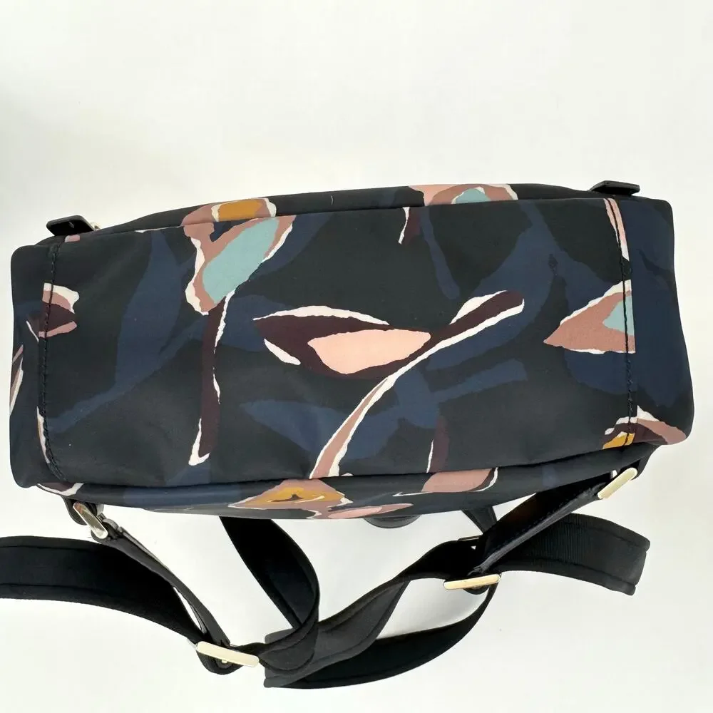 Kate Spade Dawn Paper Rose Medium Backpack Nylon Leather Trim in Black Floral